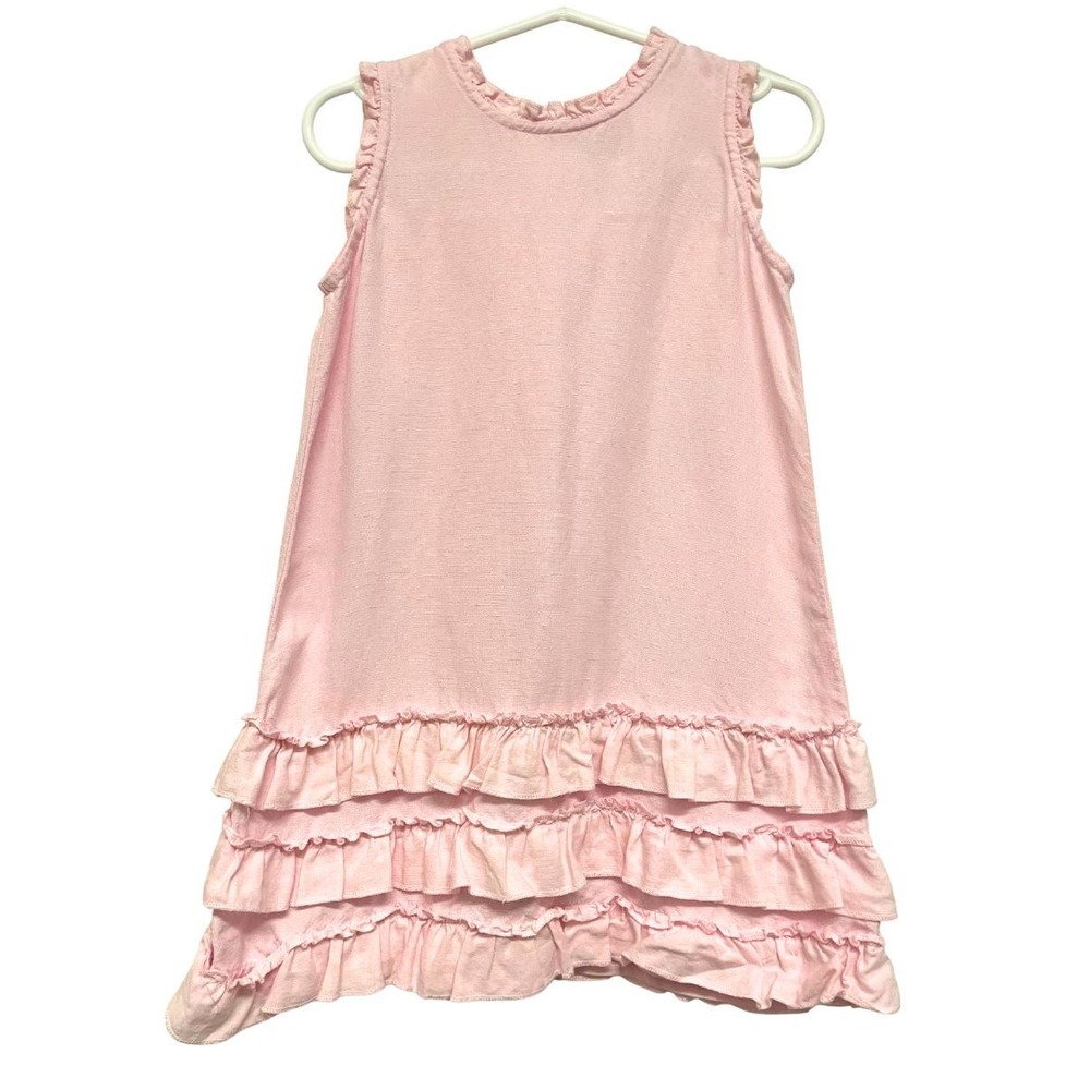 VTG Y2K 90s Cherokee‎ Pink Linen Blend Ruffle Hem Shift Dress Girls Size 3T